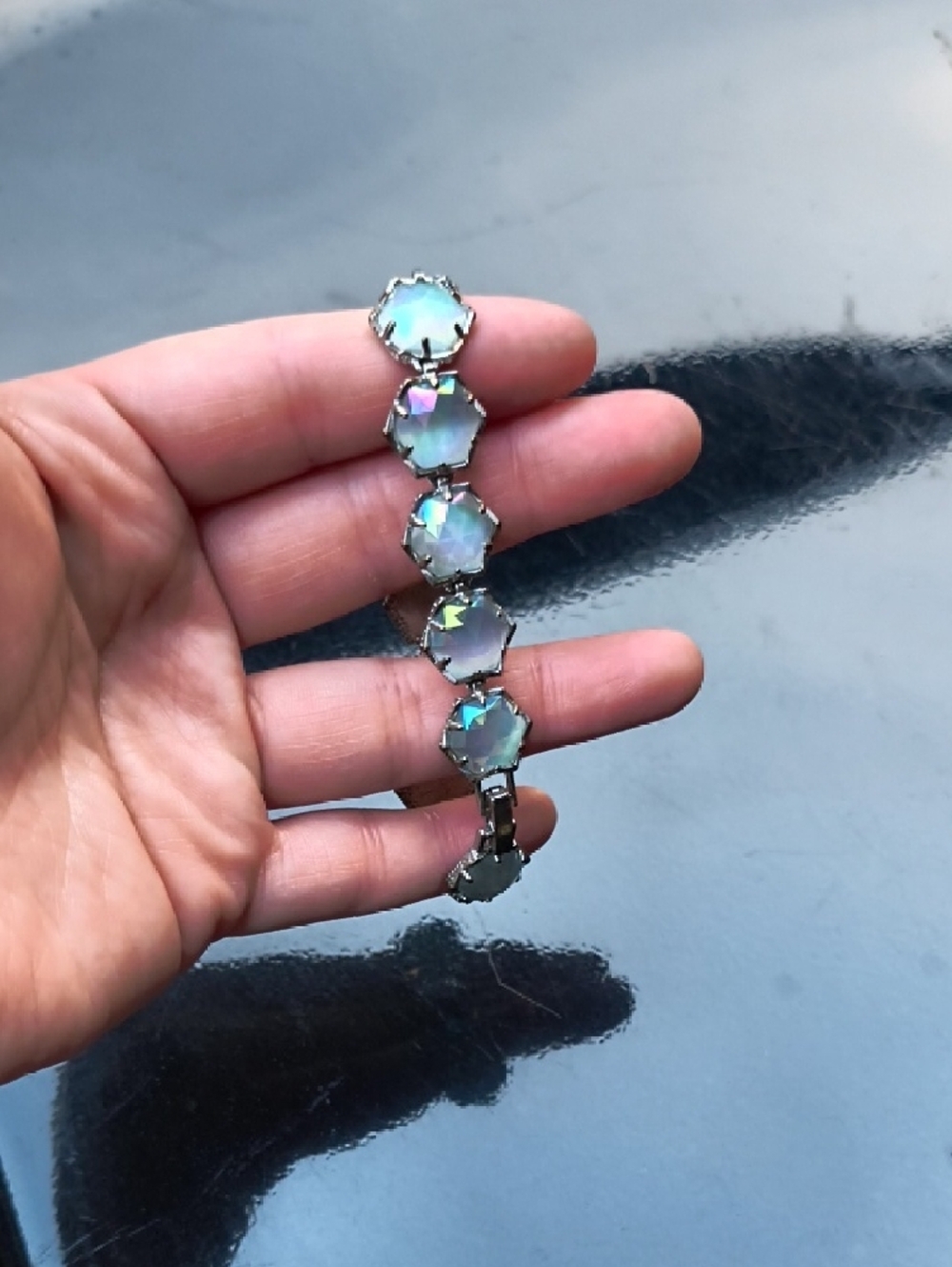 Aurora Opal Hexagon Link Bracelet -kendra Scott  Iridescent White - Picture 6 of 6